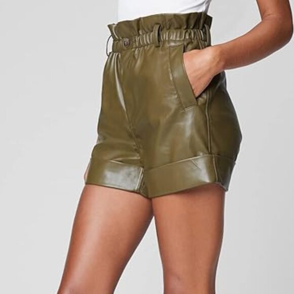 BLANKNYC  Women's Vegan Leather Elastic Waistband Cuffed Shorts Sz 29 Green - Picture 5 of 11